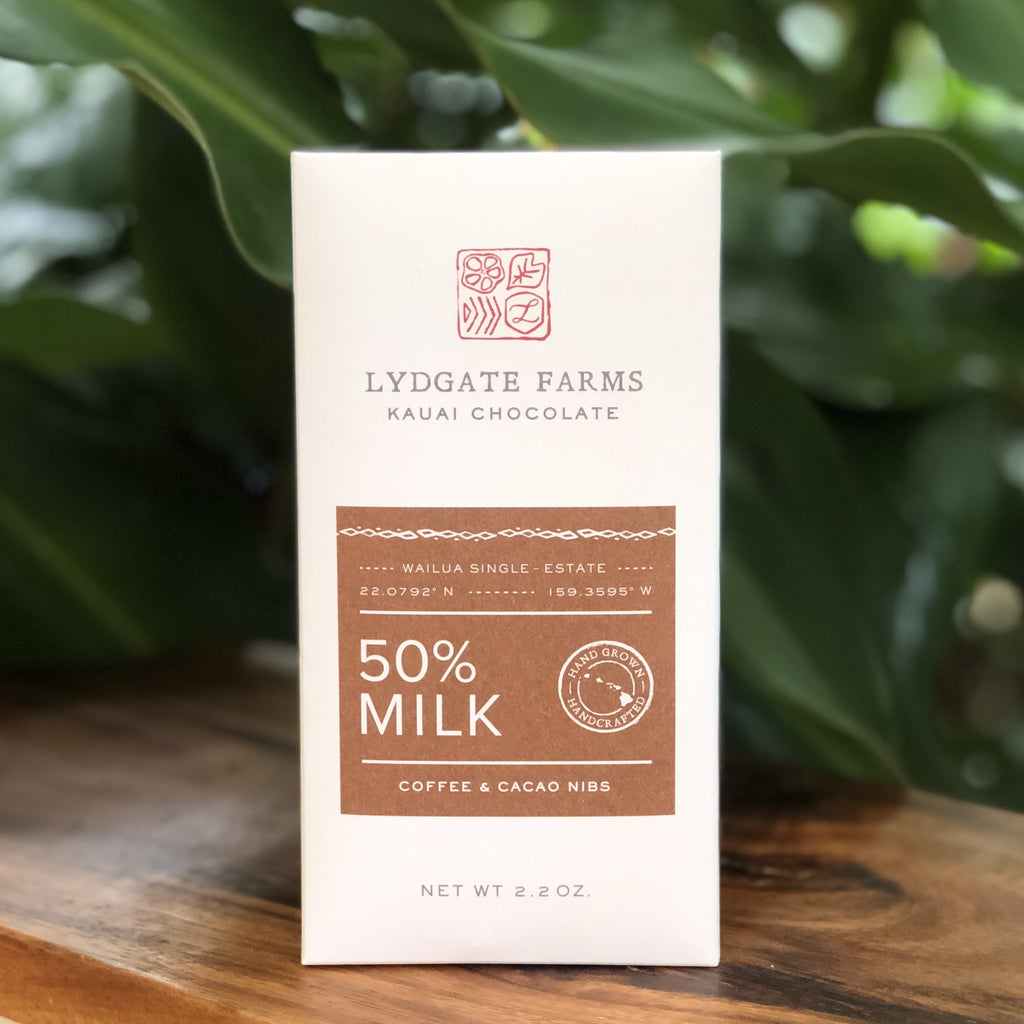50% Milk Chocolate with Coffee & Cacao Nibs – Lydgate Farms