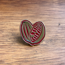 Cacao Pod Pin - polished nickel with red